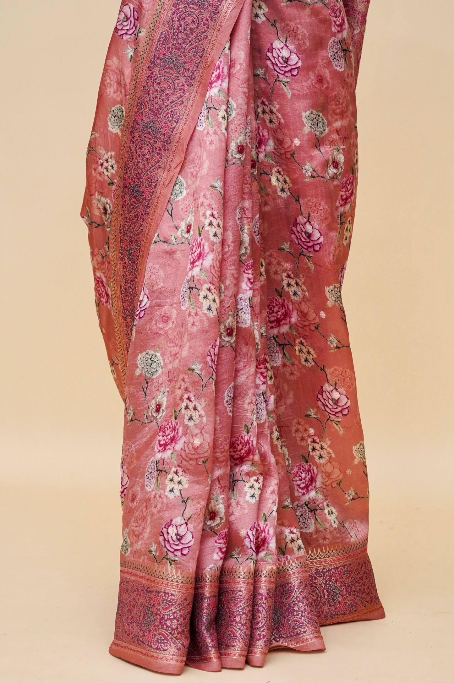 Pure Mango Katan Silk Banarasi Saree with Floral Prints