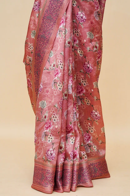 Pure Mango Katan Silk Banarasi Saree with Floral Prints