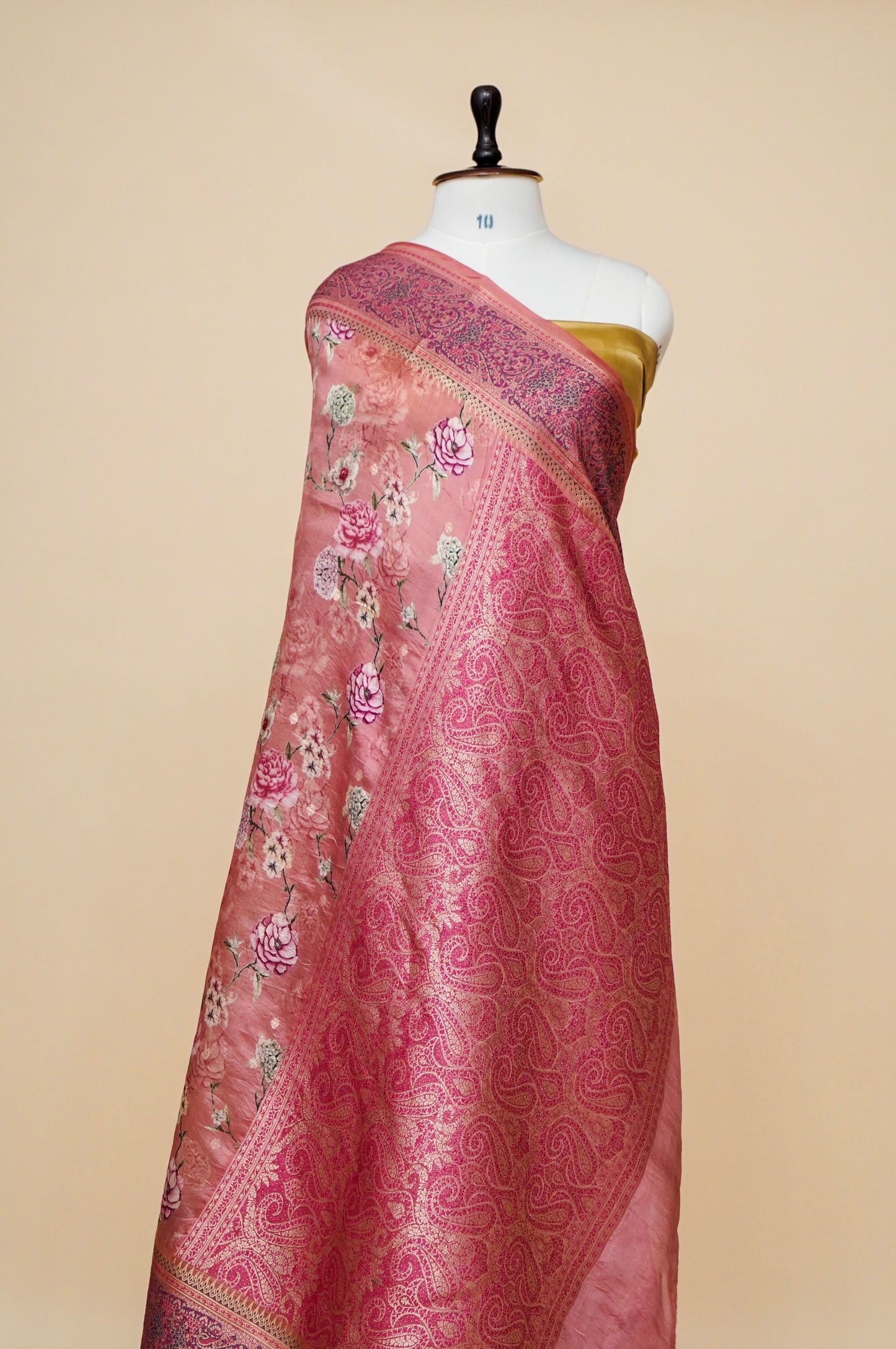 Pure Mango Katan Silk Banarasi Saree with Floral Prints