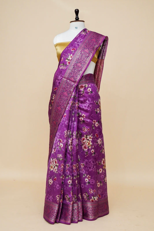 Pure Mango Katan Silk Banarasi Saree with Floral Prints