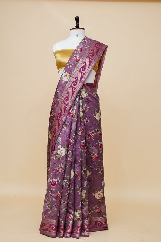 Pure Mango Katan Silk Banarasi Saree with Floral Prints