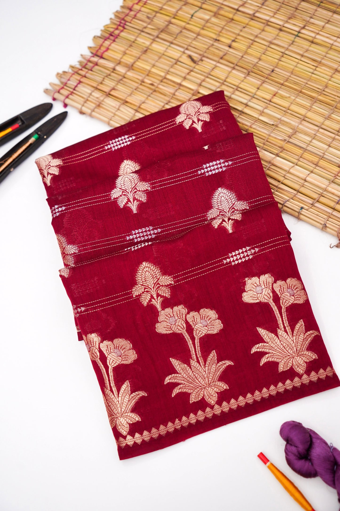 Pure Chinya Katan Silk Jaal Weaving Saree By Kalakari