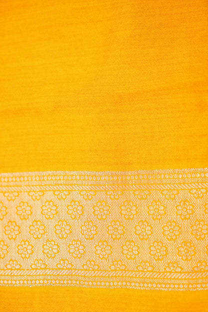 Pure Yellow Chinya Katan Silk Saree with Jaal Weaving