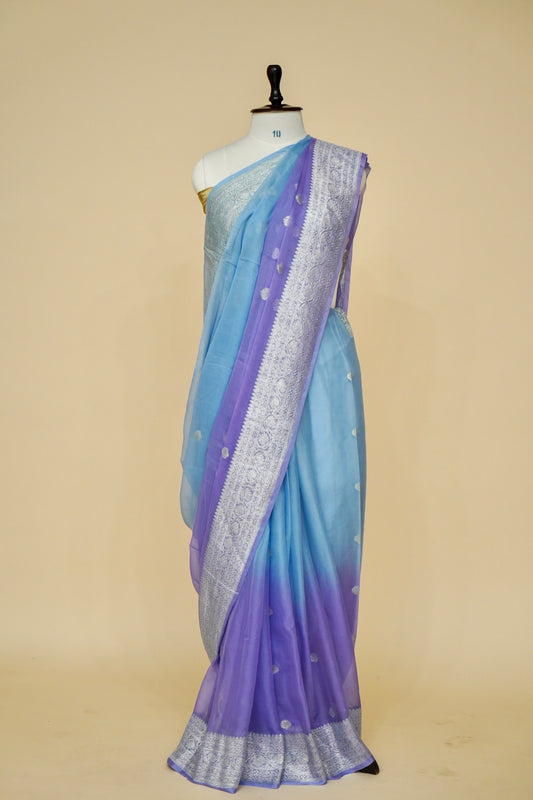 Pure Banarasi Dual-Color Khaddi Georgette Saree with Allover Kadhua Buta Work