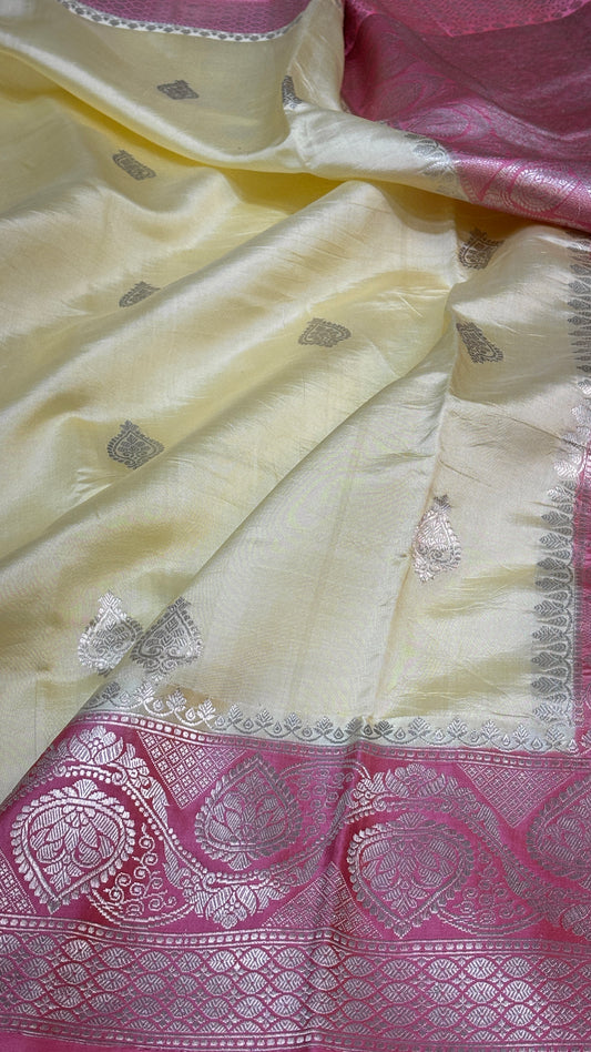 Pastel Yellow Raw Mango Silk Saree