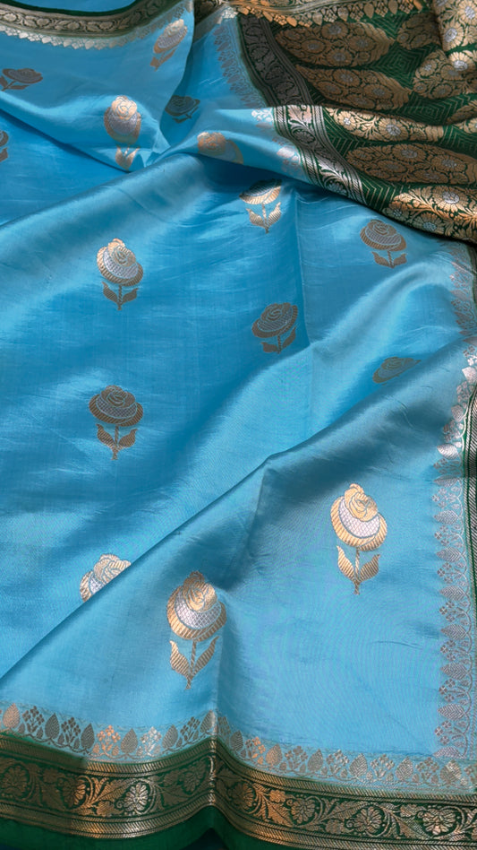 Sky Blue Raw Mango Silk Saree