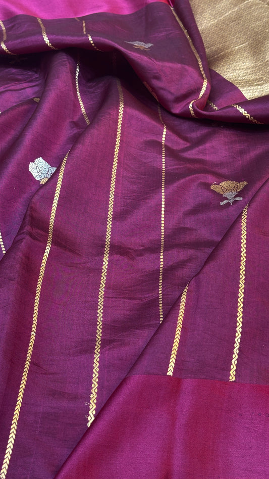 Wine Purple Raw Mango Silk Saree