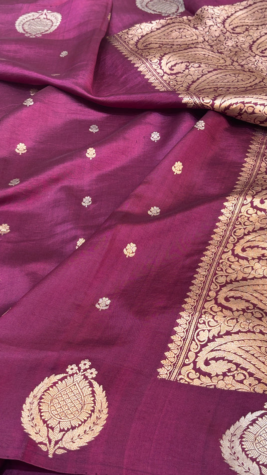 Wine Raw Mango Silk Saree