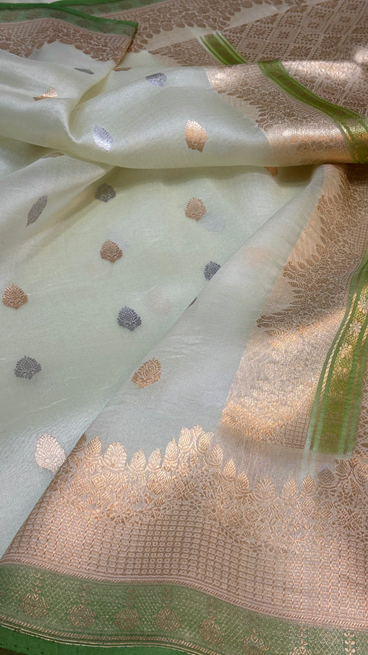 Pastel Cream Raw Mango Silk Saree