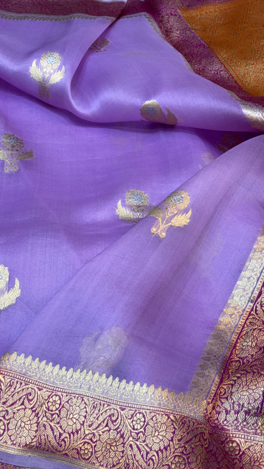 Lavender Purple Raw Mango Silk Saree