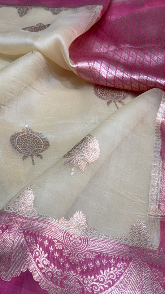 Cream Raw Mango Silk Saree