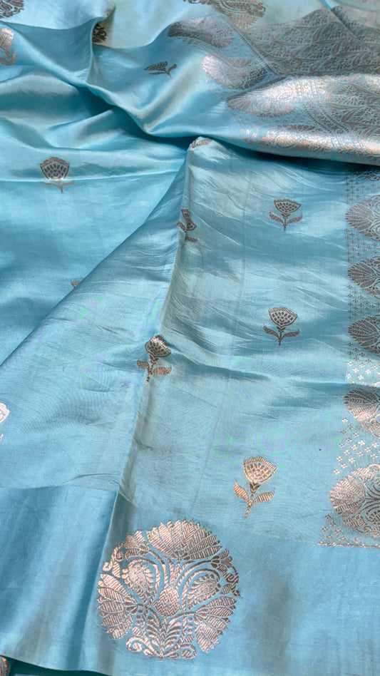 Sky Blue Raw Mango Silk Saree