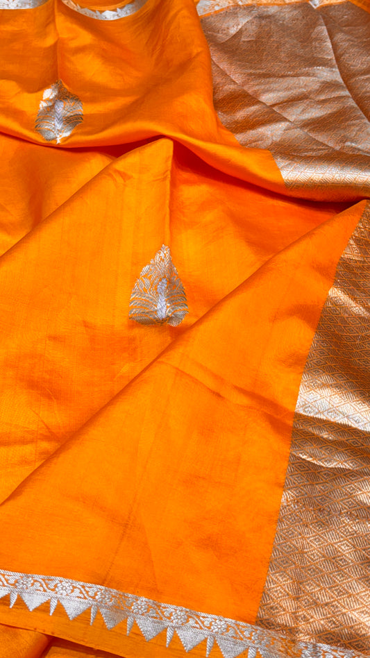 Orange Raw Mango Silk Saree