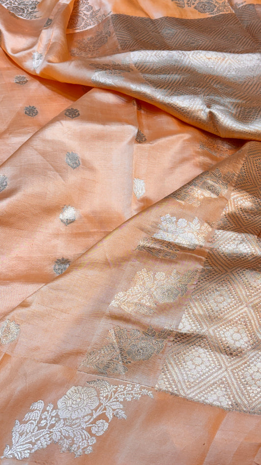 Warm Peach Raw Mango Silk Saree