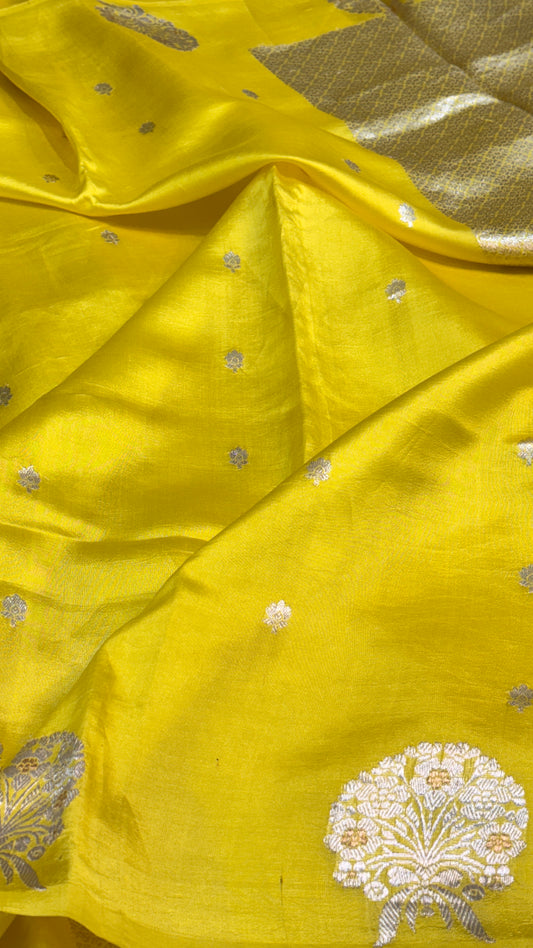 Lemon Yellow Raw Mango Silk Saree