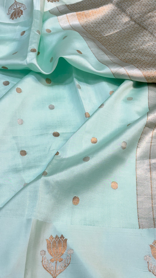 Mint Blue Raw Mango Silk Saree