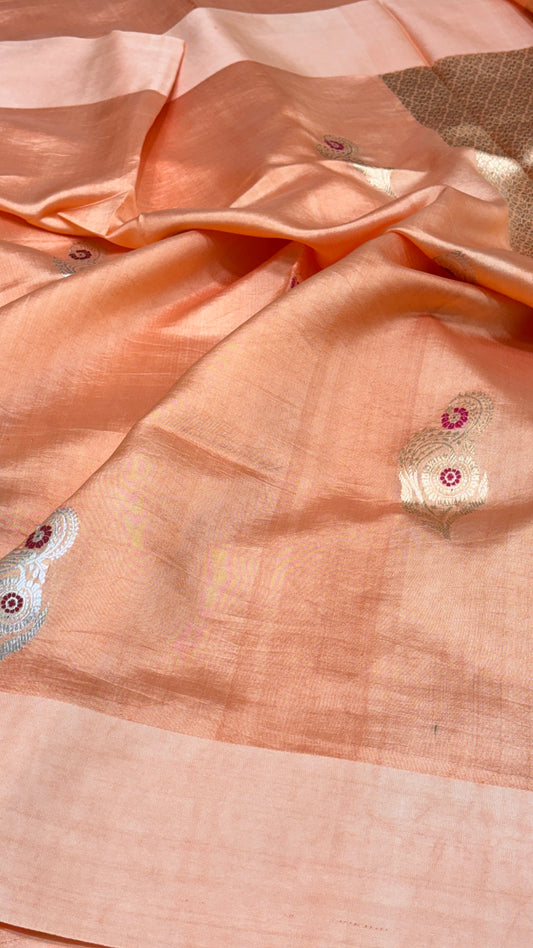 Salmon Orange Raw Mango Silk Saree