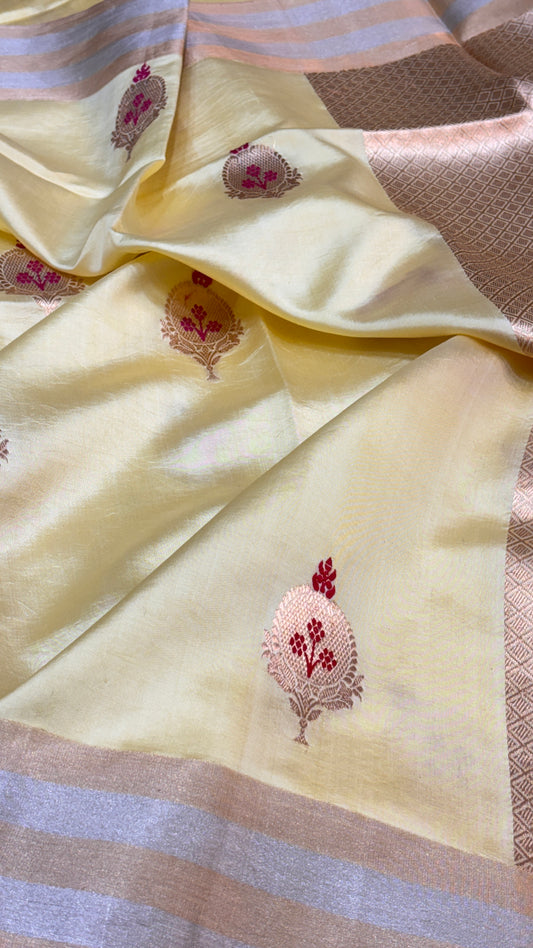 Pastel Yellow Raw Mango Silk Saree