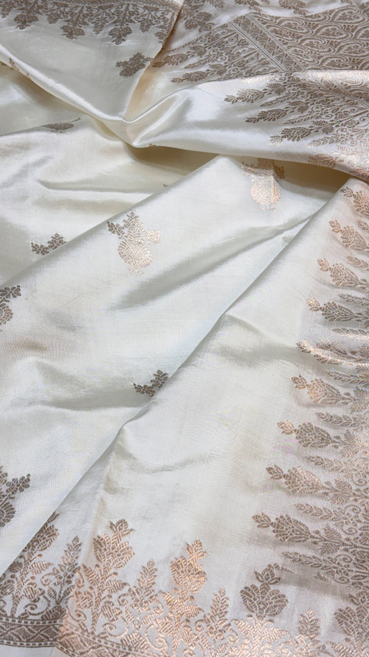 Ivory White Raw Mango Silk Saree