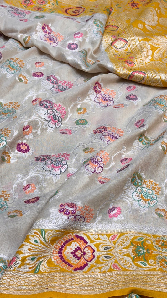 Yellow Banararsi Tusser Georgette Saree
