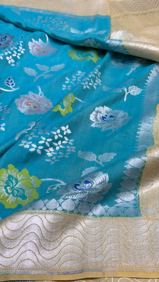 Sky Blue Banarasi Tusser Georgette Saree
