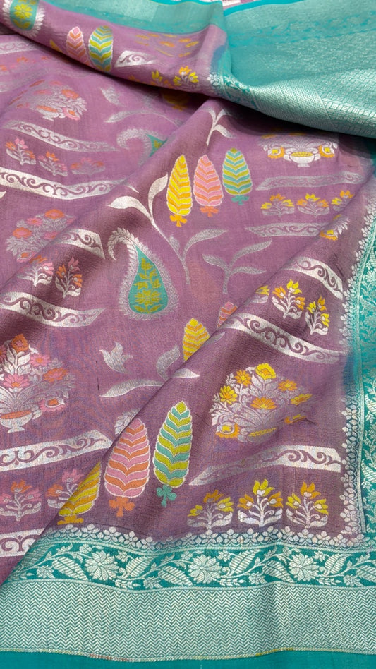 Purple Banarasi Tusser Georgette Saree