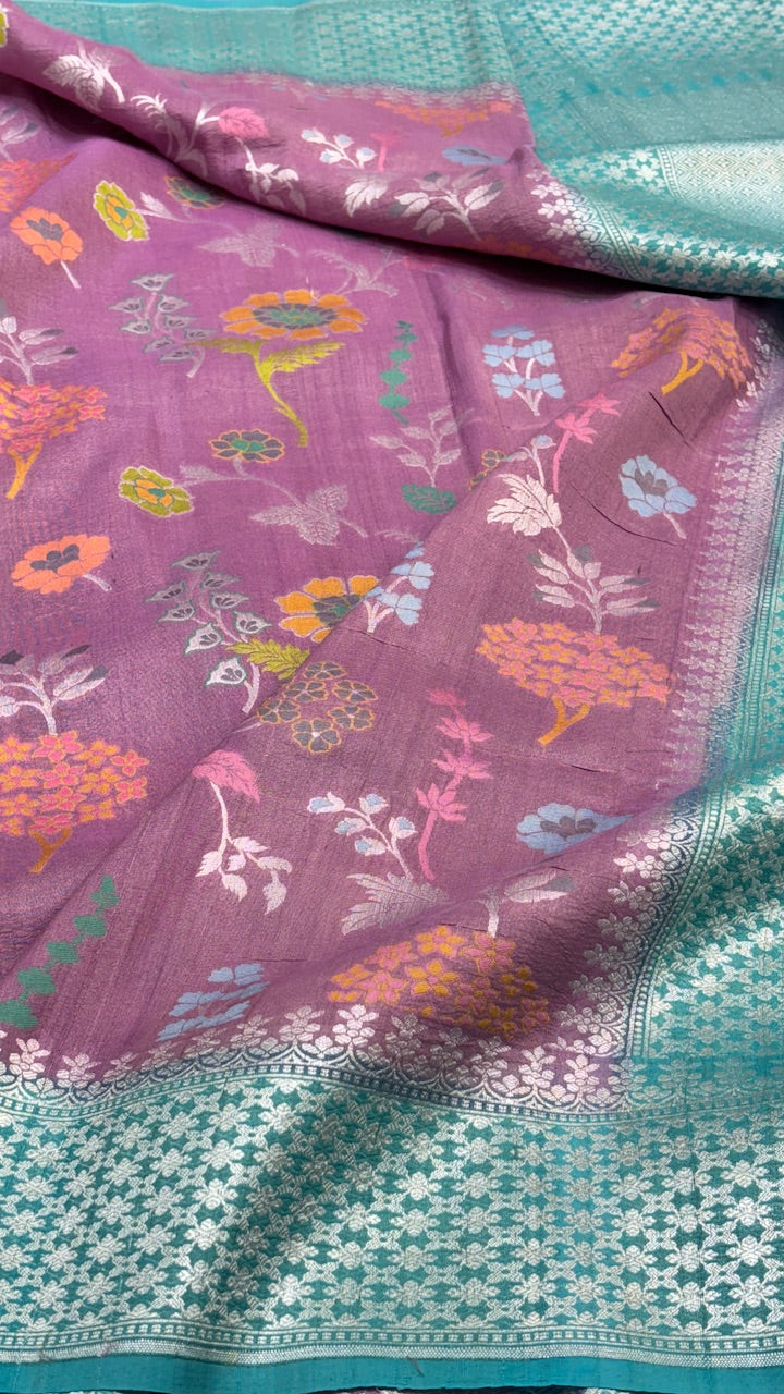 Magenta Pink Banarasi Tusser Georgette Saree