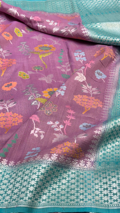 Magenta Pink Banarasi Tusser Georgette Saree