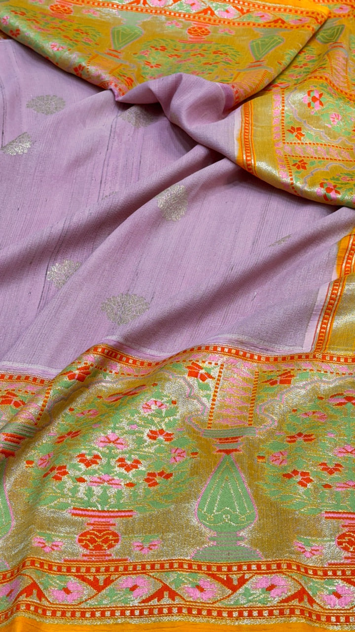 Lavender Tusser Banarasi Georgette Saree
