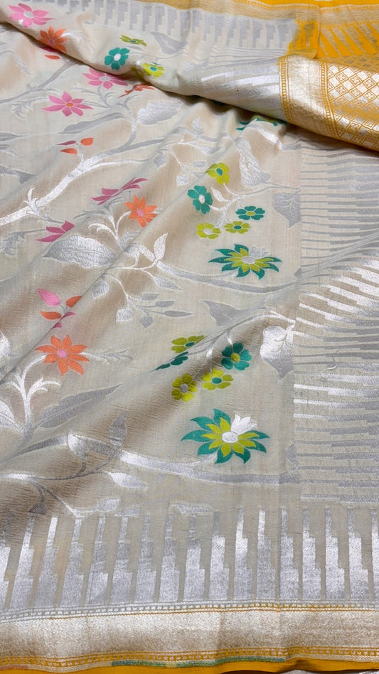 Light Beige Banarasi Tusser Georgette Saree