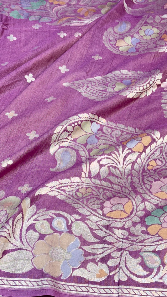 Purple Tusser Banarasi Georgette Saree
