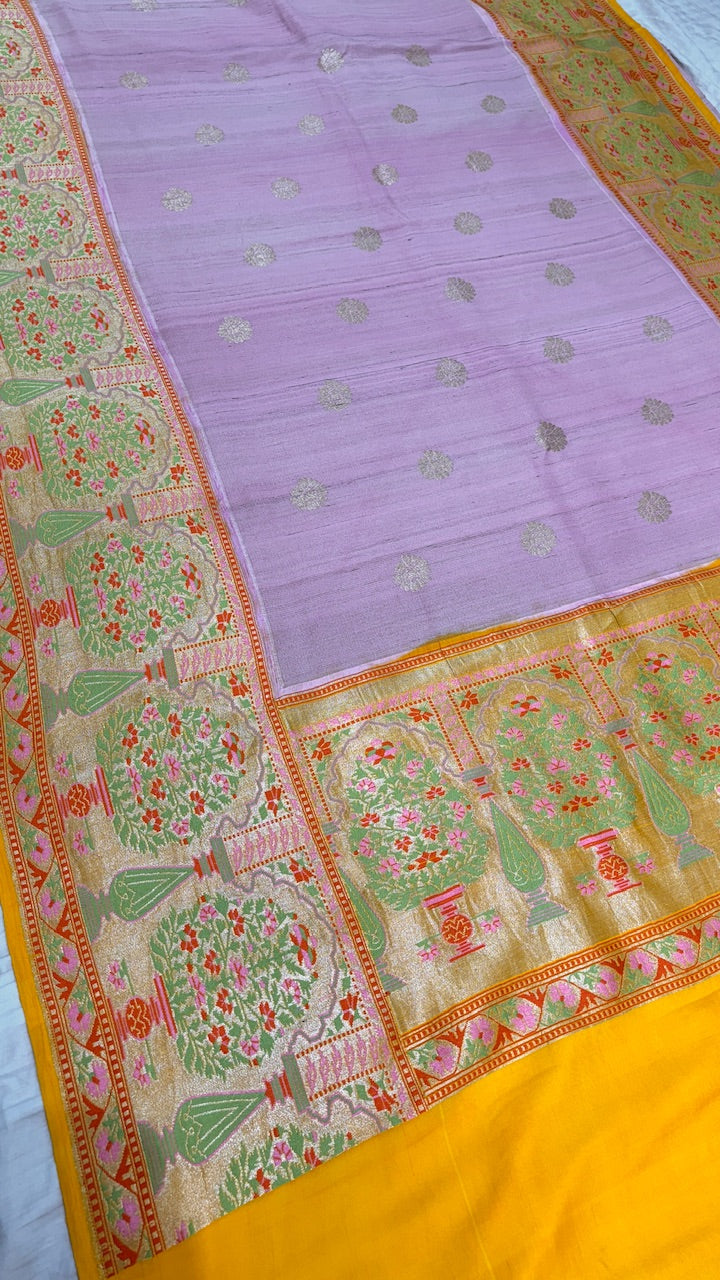 Lavender Tusser Banarasi Georgette Saree