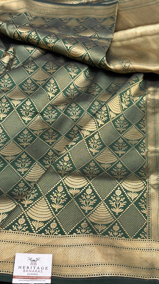 Ocean Green Banarasi Brocade Silk Saree: