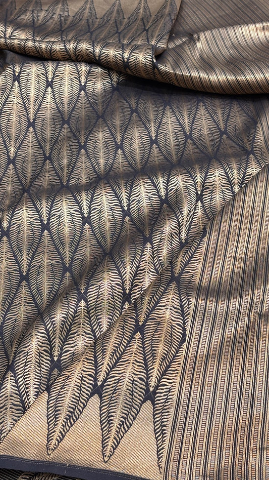 Black Banarasi Brocade Silk Saree with Golden Zari