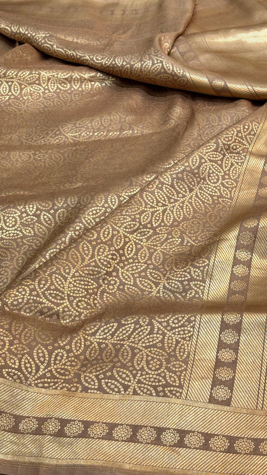 Golden Brown Banarasi Brocade Silk Saree