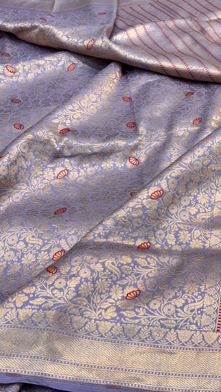 Pastel Indigo Banarasi Brocade Silk Saree