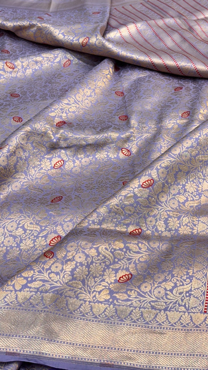 Pastel Indigo Banarasi Brocade Silk Saree