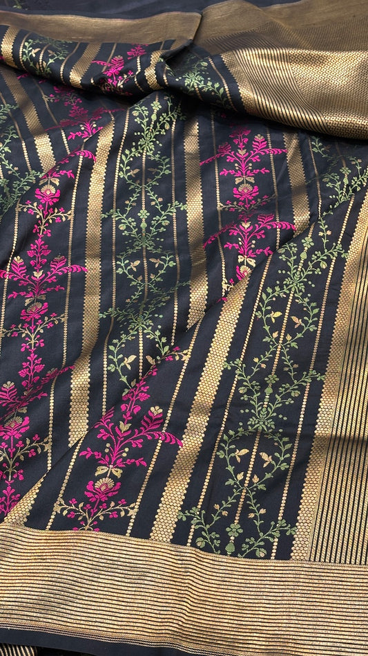 Black Banarasi Brocade Silk Saree