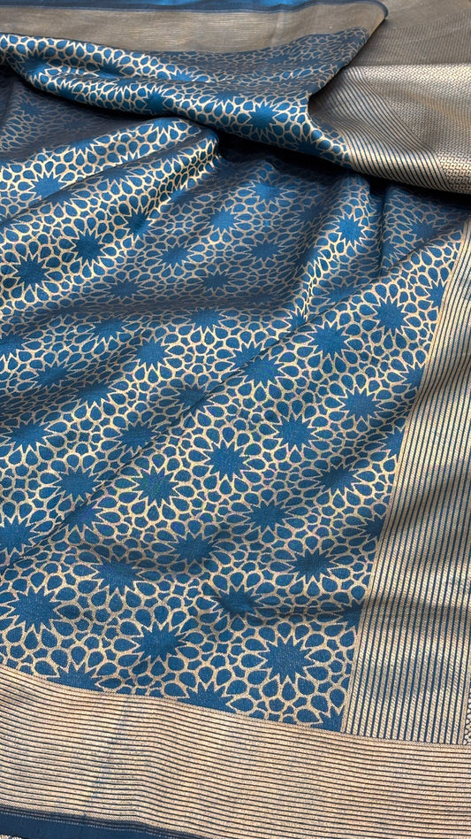 Peacock Blue Banarasi Brocade Silk Saree