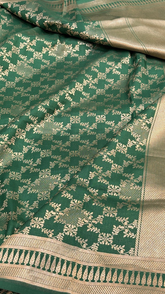 Royal Green Banarasi Brocade Silk Saree with Golden Zari