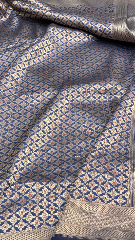 Blue Banarasi Brocade Silk Saree with Golden Zari