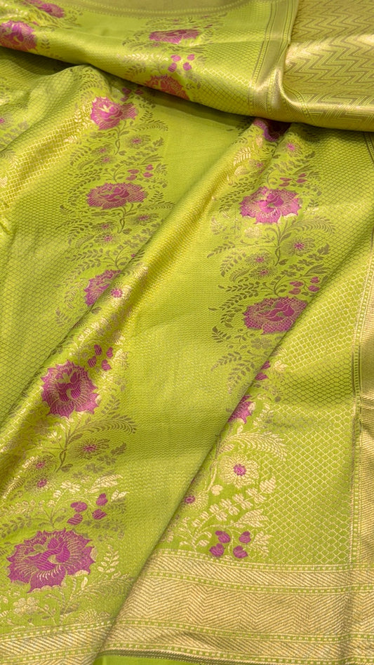 Parrot Green Banarasi Brocade Silk Saree