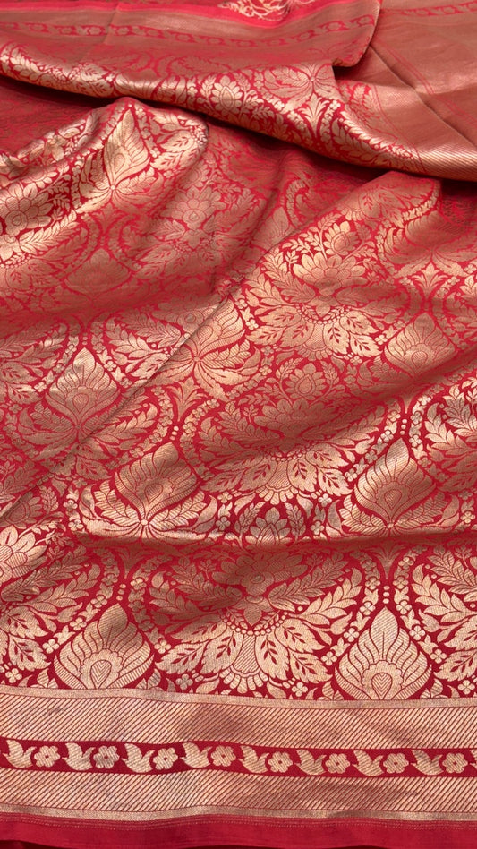 Red Banarasi Brocade Silk Saree with Golden Zari
