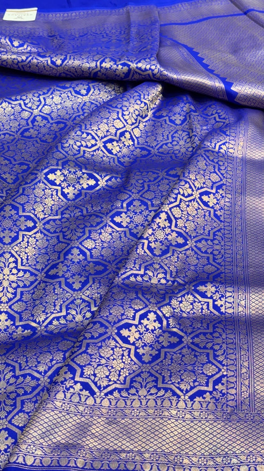 Blue Banarasi Brocade Silk Saree with Golden Zari