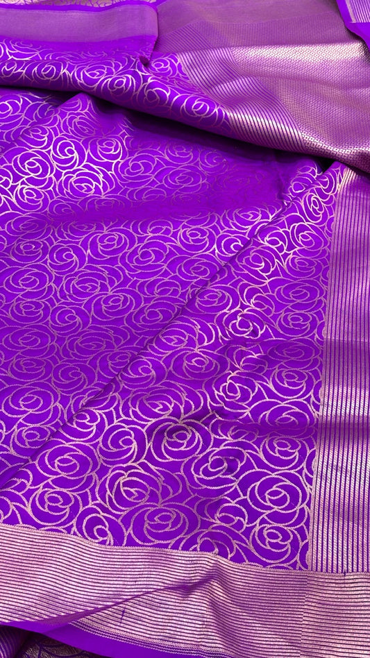 Purple Banarasi Brocade Silk Saree