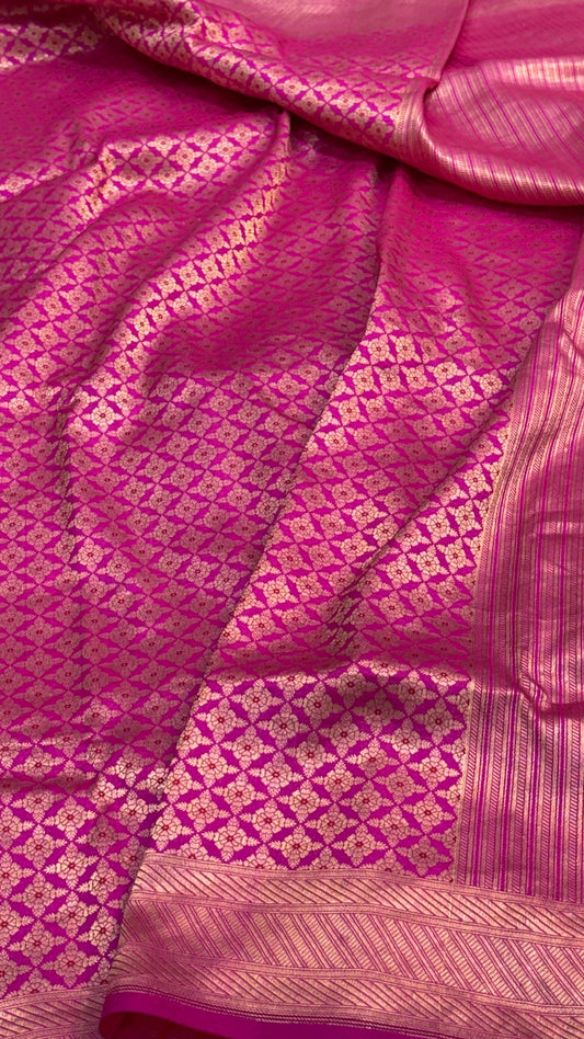 Pink Banarasi Brocade Silk Saree