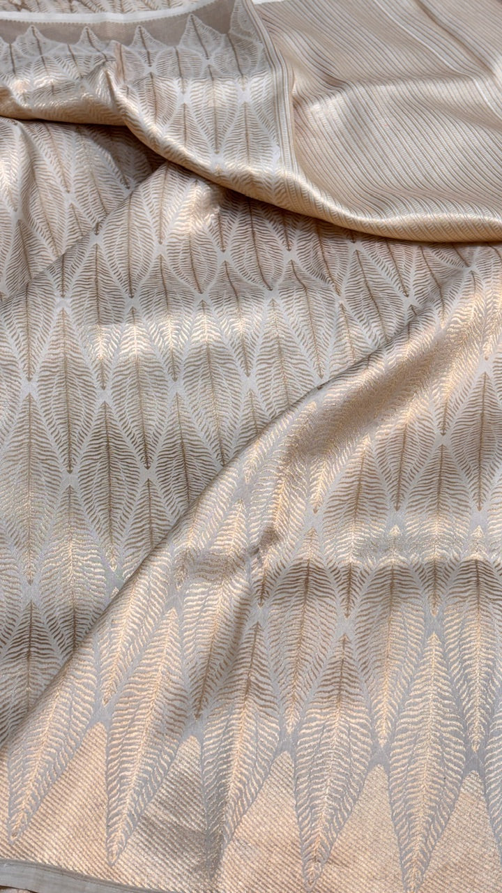 Silver Banarasi Brocade Silk Saree