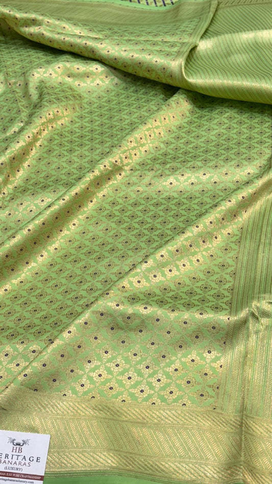 Parrot Green Banarasi Brocade Silk Saree with Golden Zari