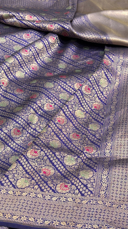 Blue Banarasi Brocade Silk Saree