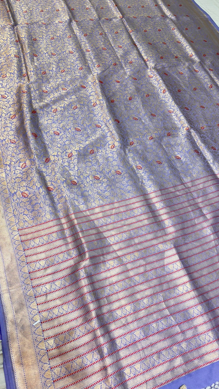 Pastel Indigo Banarasi Brocade Silk Saree